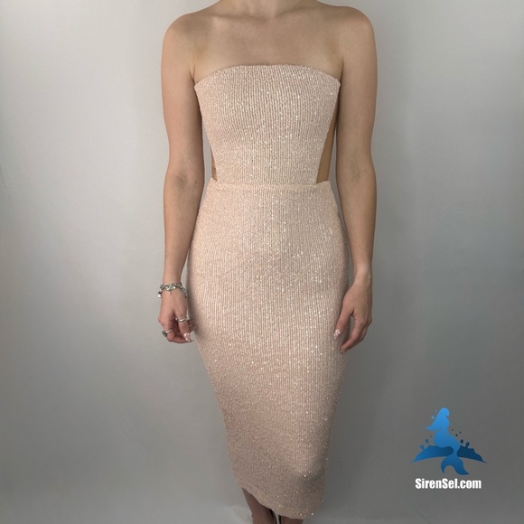 Nookie Dresses & Skirts - 1090 NWT - NOOKIE Lumiere Strapless Sequin Midi Dress - Small - Nude (pale pink)